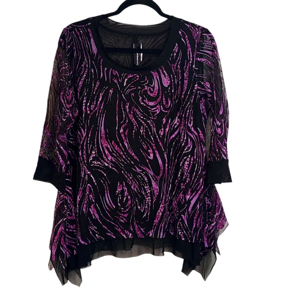 Vintage top M Y2K black sheer purple burnout velvet Whimsigoth Dark Fairy